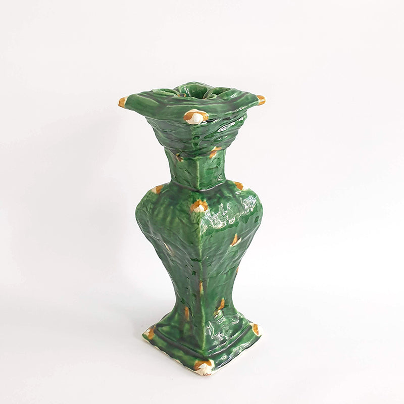 Large Green Slim vase with Yellow dashes, 2014