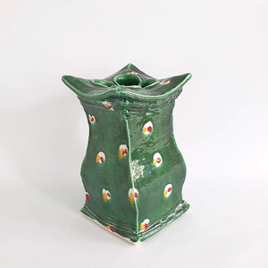 Square Green vase with Red and Yellow dashes
