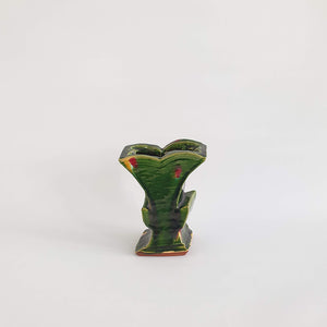 Small Green Winged vase Red and yellow dashes
