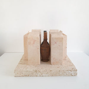 Glimpse' still-life with 6 cartons and 2 bottles, 1980