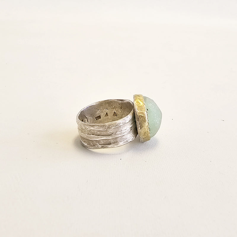 Aquamarine two-groove ring