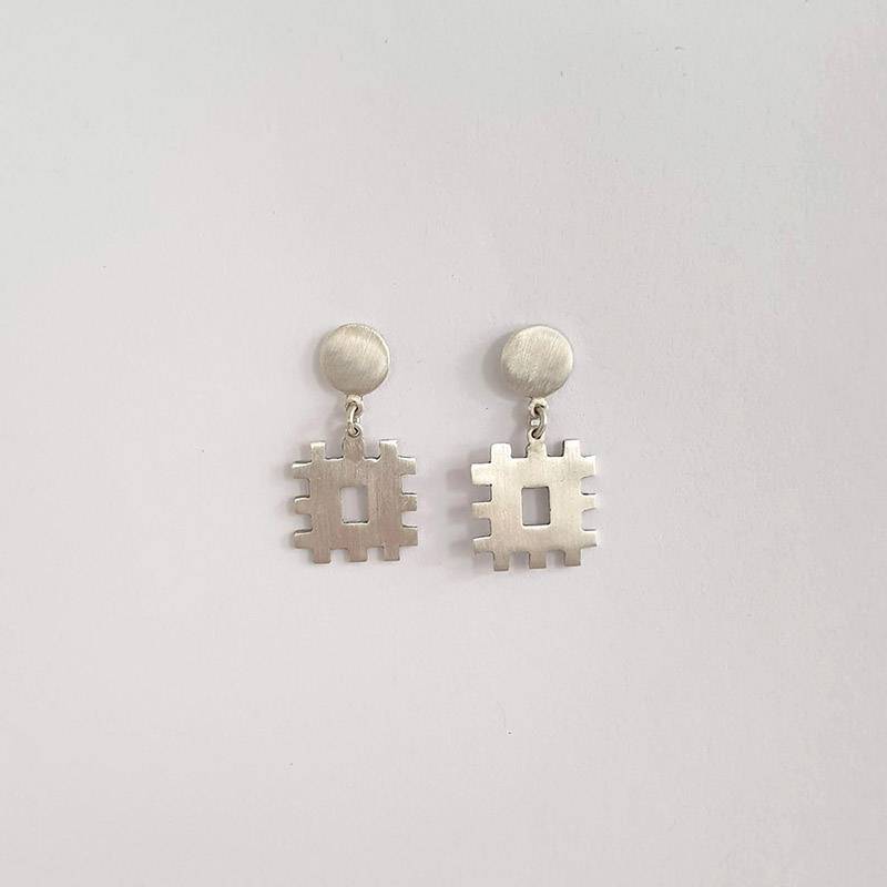 Dangle Stud Earrings with Pierced Rectangle, 2020