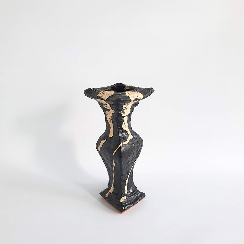 Black Slim vase with cream lines