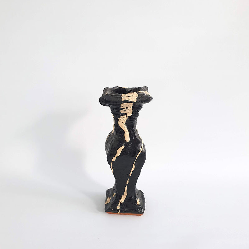 Black Slim vase with cream lines Masterworks Gallery NZ