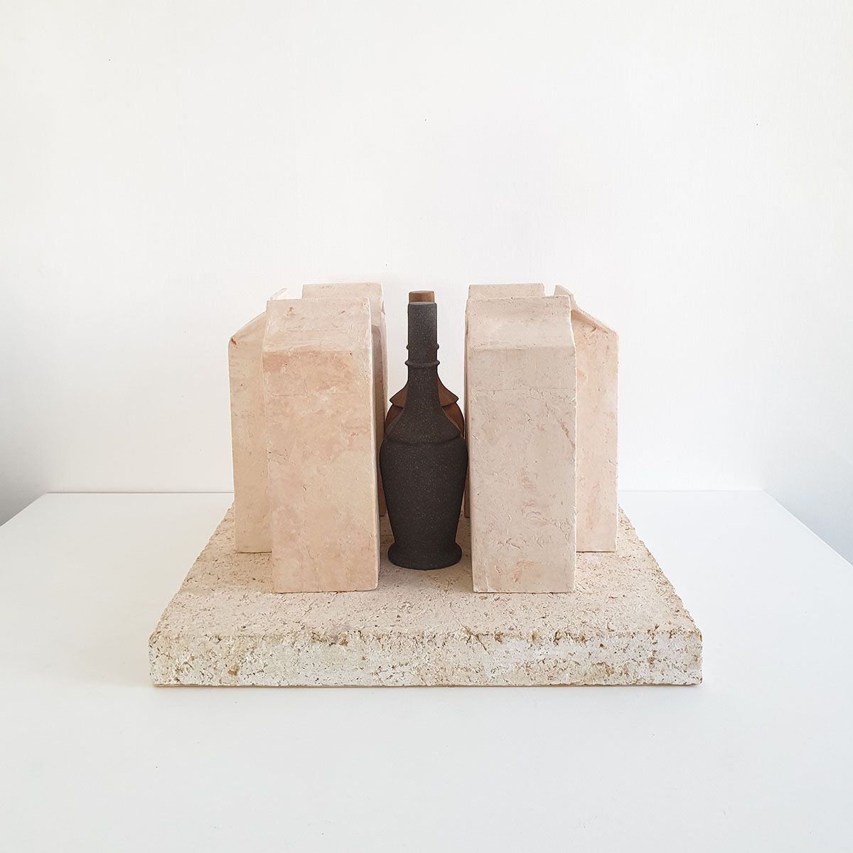 Glimpse' still-life with 6 cartons and 2 bottles, 1980